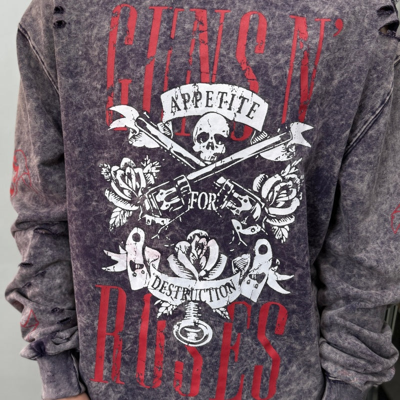 Unisex Vintage  sweatshirt Guns N' Roses x Harley-Davidson Tour Limited Edition Crewneck Sweatshirt – Heavyweight, Washed & Distressed Finish