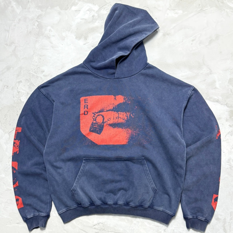 Unisex Vintage Hoodie  "Shackled Red Lips" Limited Edition Hoodie – Custom-made, heavyweight, and true to the original [Navy Blue]