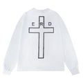 ERD Long sleeved shirt  Streetwear Long Sleeve Tee Two-Tone Script & Outline Cross Print