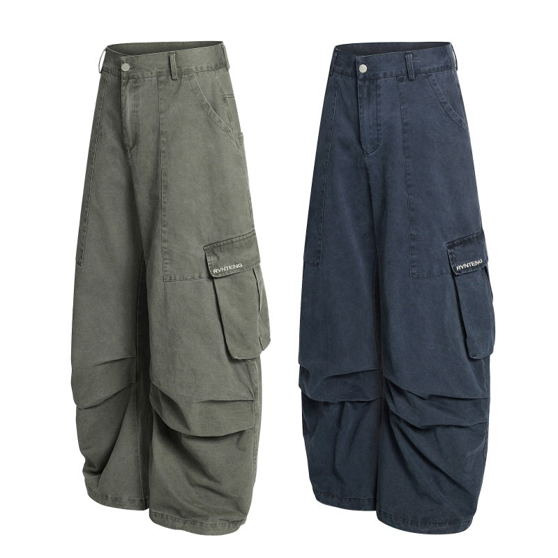 American-style streetwear harem pants Ruched Knee Multi-Pocket Cargo