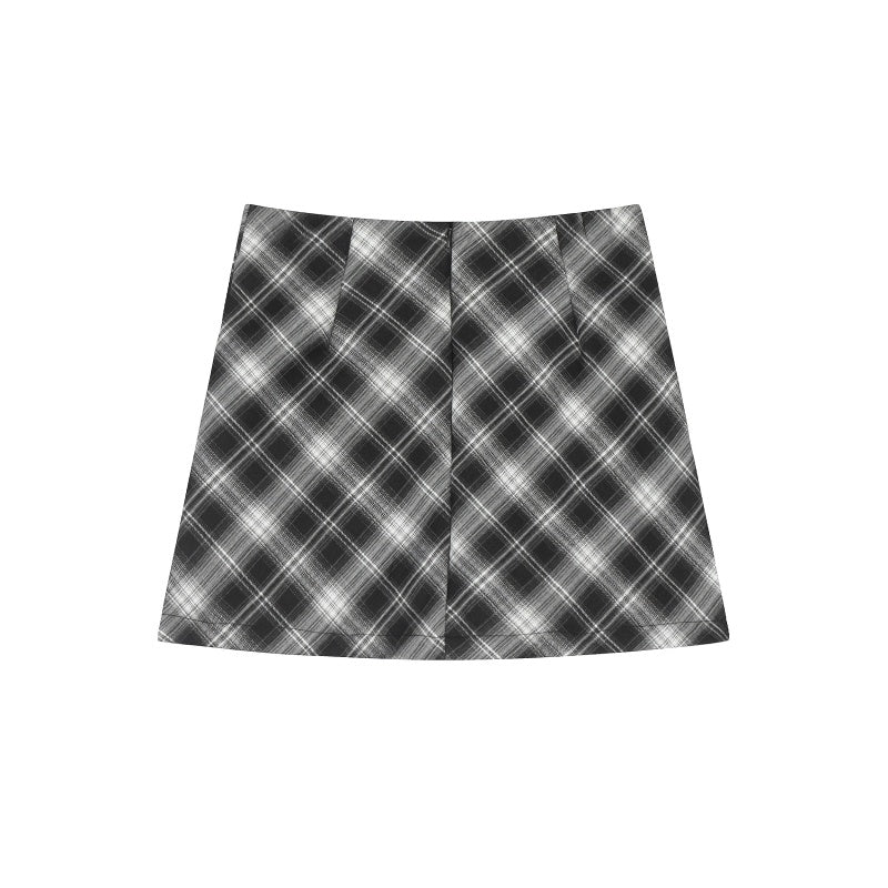 American-style vintage Skirt Contrast Grid Print High Waist Mini Skirt