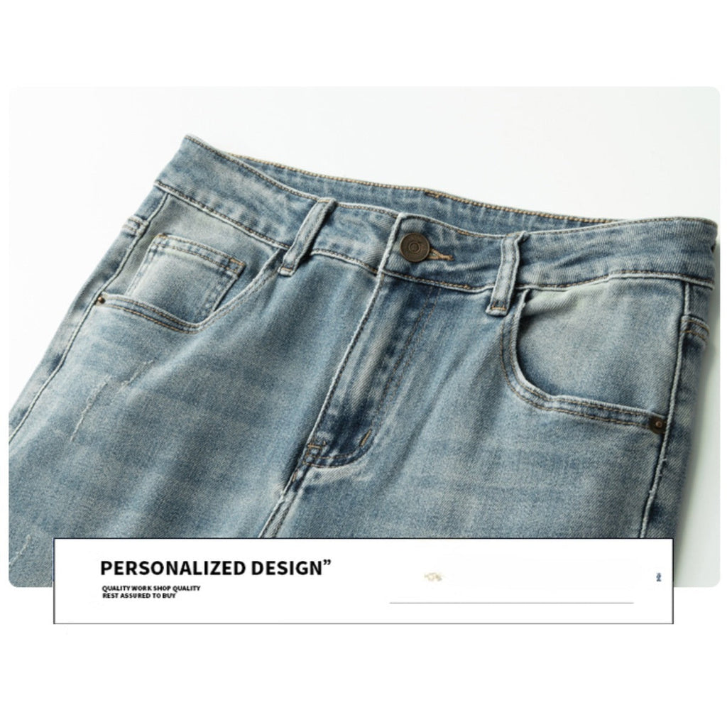 Denim Jacket & Jeans High-Street Trend Retro Casual Matching Distressed Denim Trucker Jacket and Slim-Fit Pants Outfit(jacket and jeans must be purchased separately.)