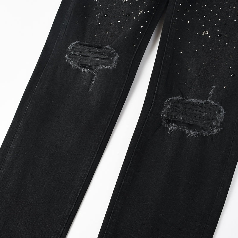 Purple brand Jeans High-quality pure cotton streetwear trousers Rhinestone