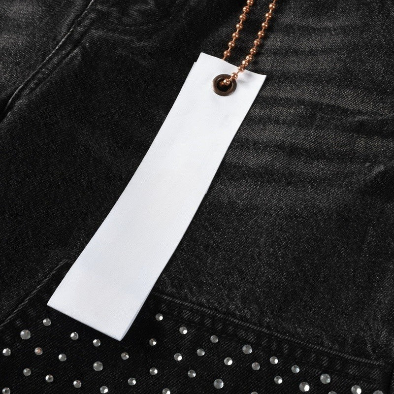 Purple brand Jeans High-quality pure cotton streetwear trousers Rhinestone-embellished loose straight-leg trousers