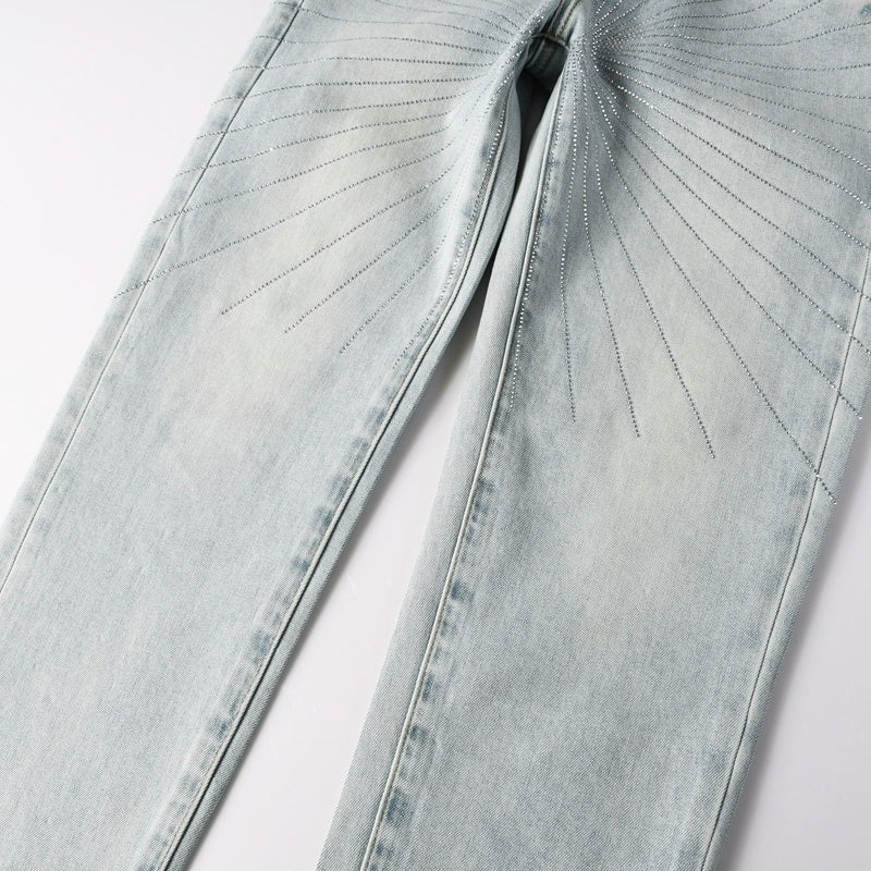Purple brand Jeans High-quality pure cotton streetwear trousers Rhinestone