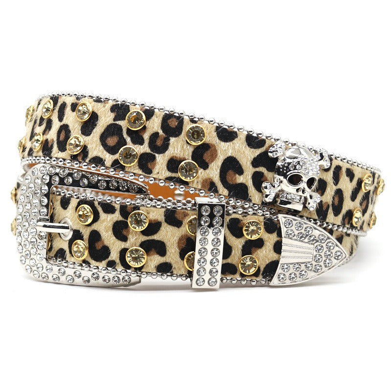 Hip-hop punk rhinestone belt skull wide belt