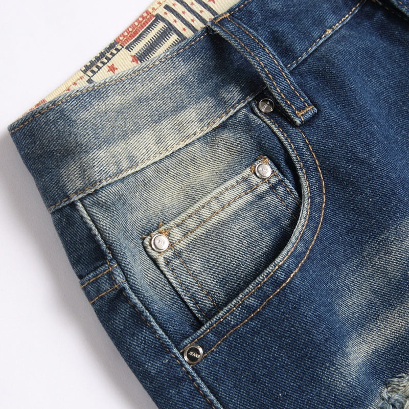 Denim shorts High-quality trendy Distressed with holes casual pure cotton Non-stretch plus-size men's clothing