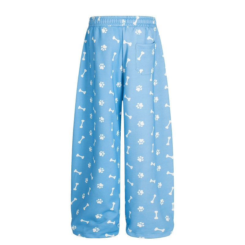American-style streetwear harem pants Bone Paw Print Dog Charm Wide Sweat Bottoms