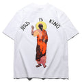 Mens T-shirt Vintage American-style Kanye-style oversized drop-shoulder tee with "Jesus/God" puff print.