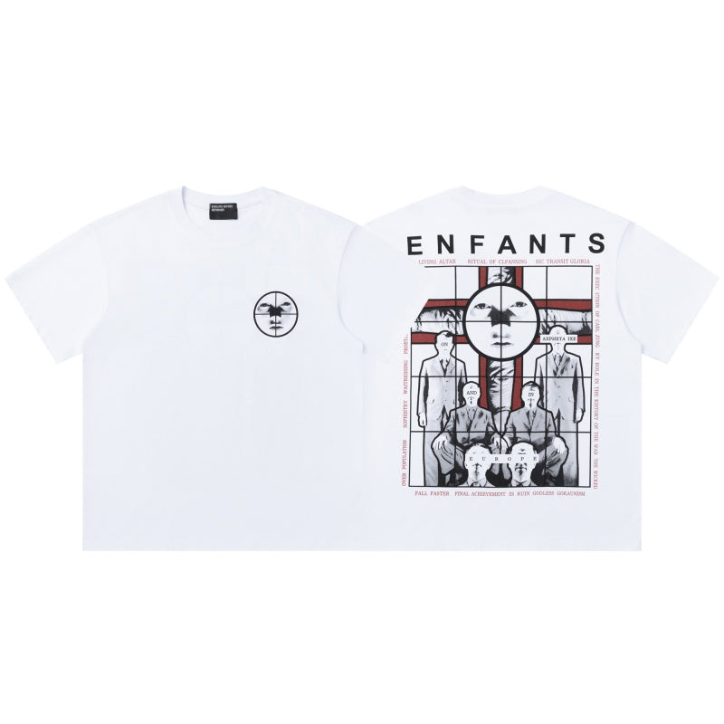 ERD T Shirts White Base Dual-Sided Graphic Red Grid Portrait Montage Back Print