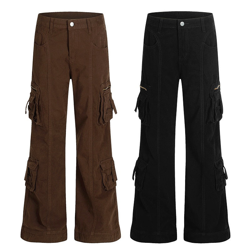American-style streetwear harem pants High Waist Seam Detail Cargo Flared Trousers
