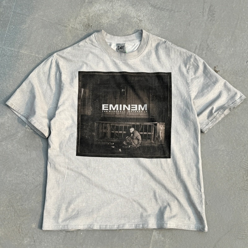 Unisex Vintage T Shirts Eminem "Stan" Letter Manuscript Limited Edition – Cement Grey T-Shirt featuring a special wash finish, custom heavyweight brushed fabric with a vintage feel, and direct-to-garment white ink printing.