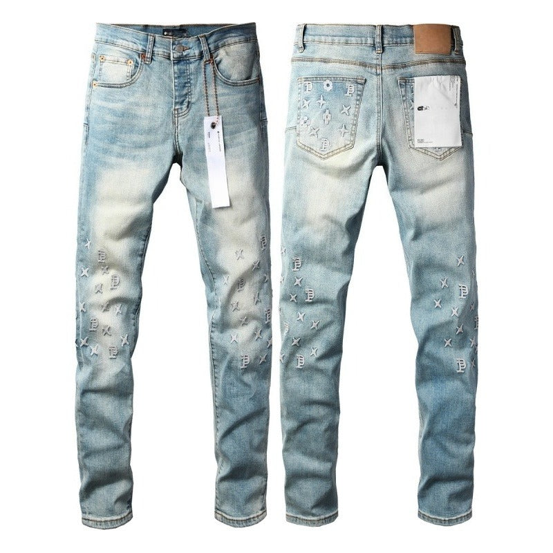 Purple brand Jeans High-quality pure cotton streetwear trousers embroidery