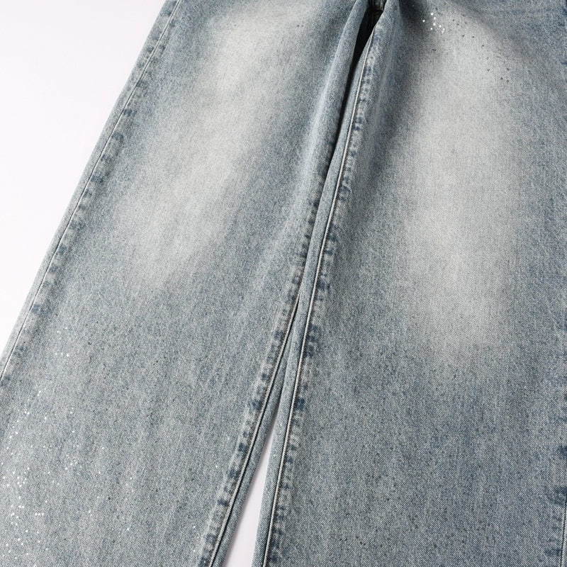 Purple brand Jeans High-quality pure cotton streetwear trousers Rhinestone-embellished straight-leg loose-fit