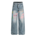 American-style streetwear harem pants Love Heart Graphic Relaxed Denim Bottoms