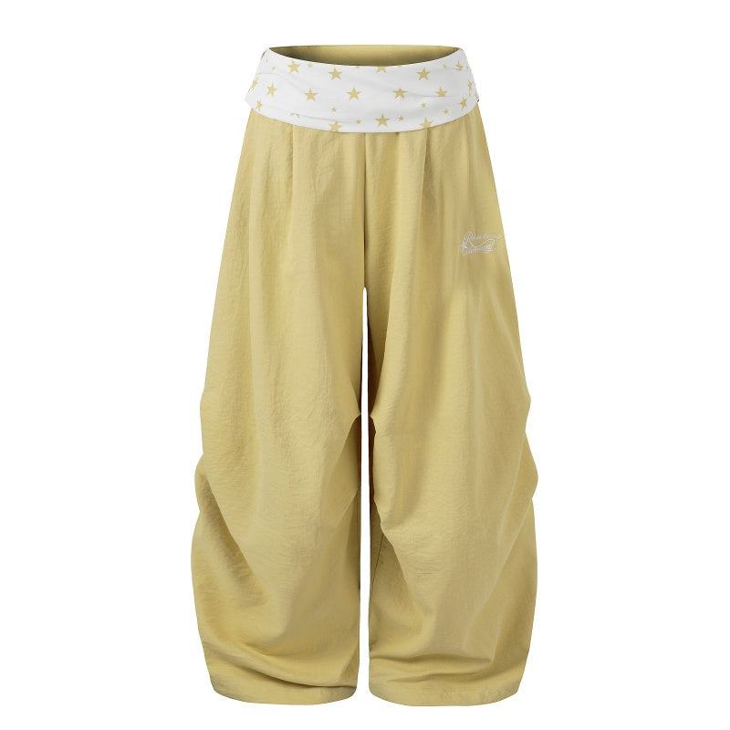 American-style streetwear harem pants Sweet Solid Tone Star Flip Waist Casual Pants