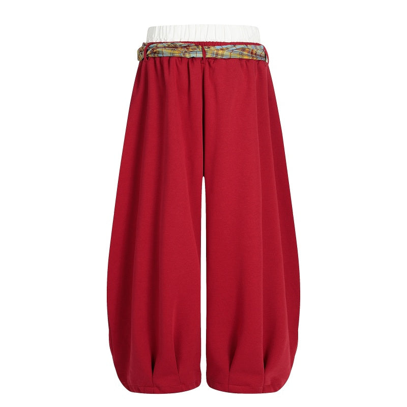 American-style streetwear harem pants Contrast Plaid Bow Streetwear Slacks