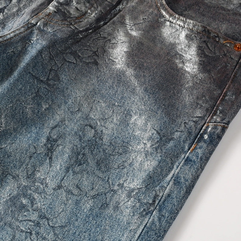 Purple brand Jeans High-quality pure cotton streetwear trousers Oil-finish loose straight-leg trousers