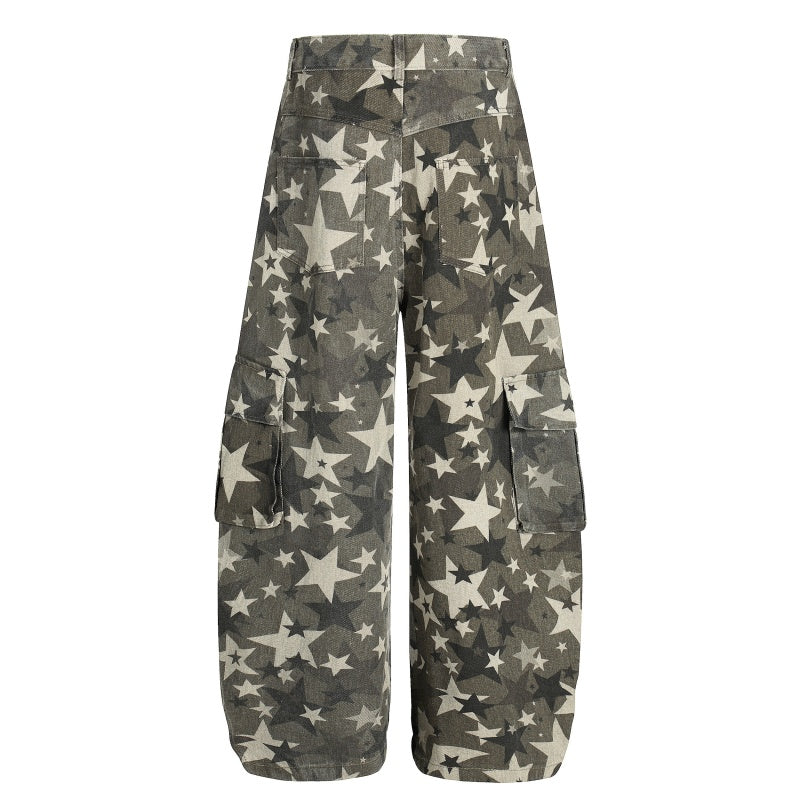 American-style streetwear harem pants Distressed Star Camo Utility Casual Wear