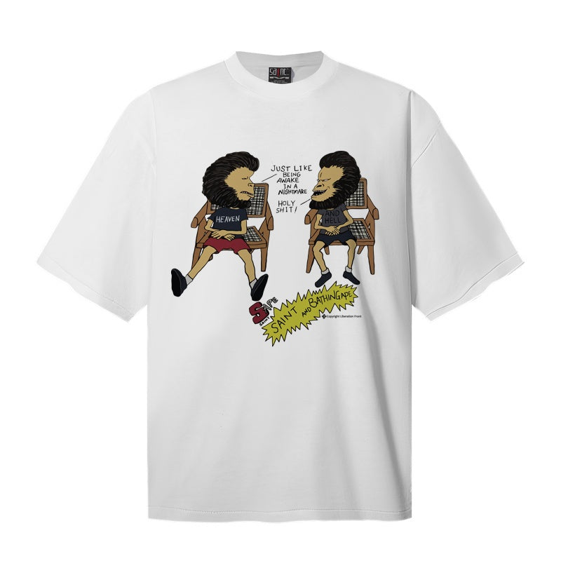 Saint Michael T Shirts Beavis And Butt-Head Afro Character Conversation Cartoon White Tee Graphic