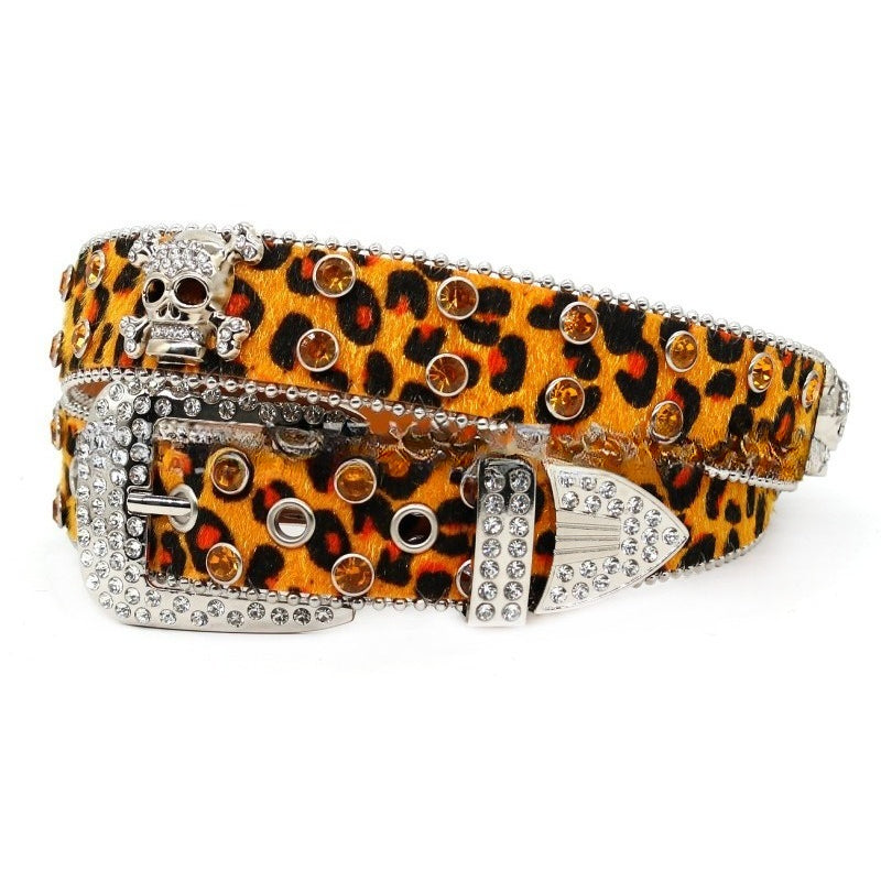 Hip-hop punk rhinestone belt skull wide belt