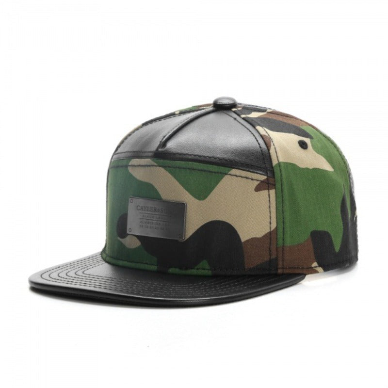 Trendy flat brimmed snapback hatsleather iron logo