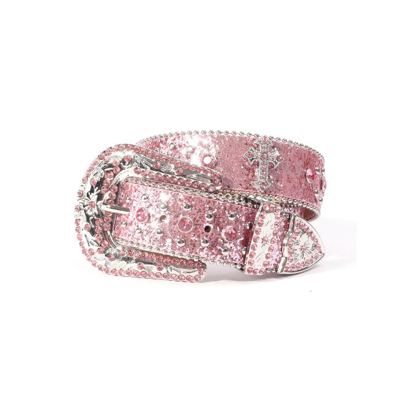 Hip-hop punk rhinestone belt cross alloy