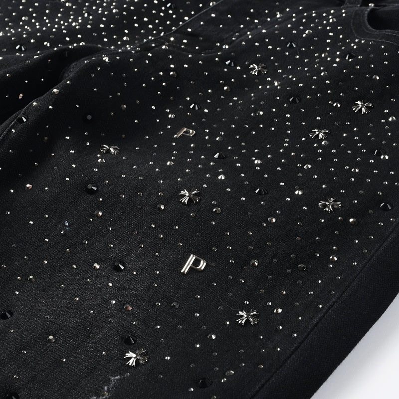 Purple brand Jeans High-quality pure cotton streetwear trousers Rhinestone