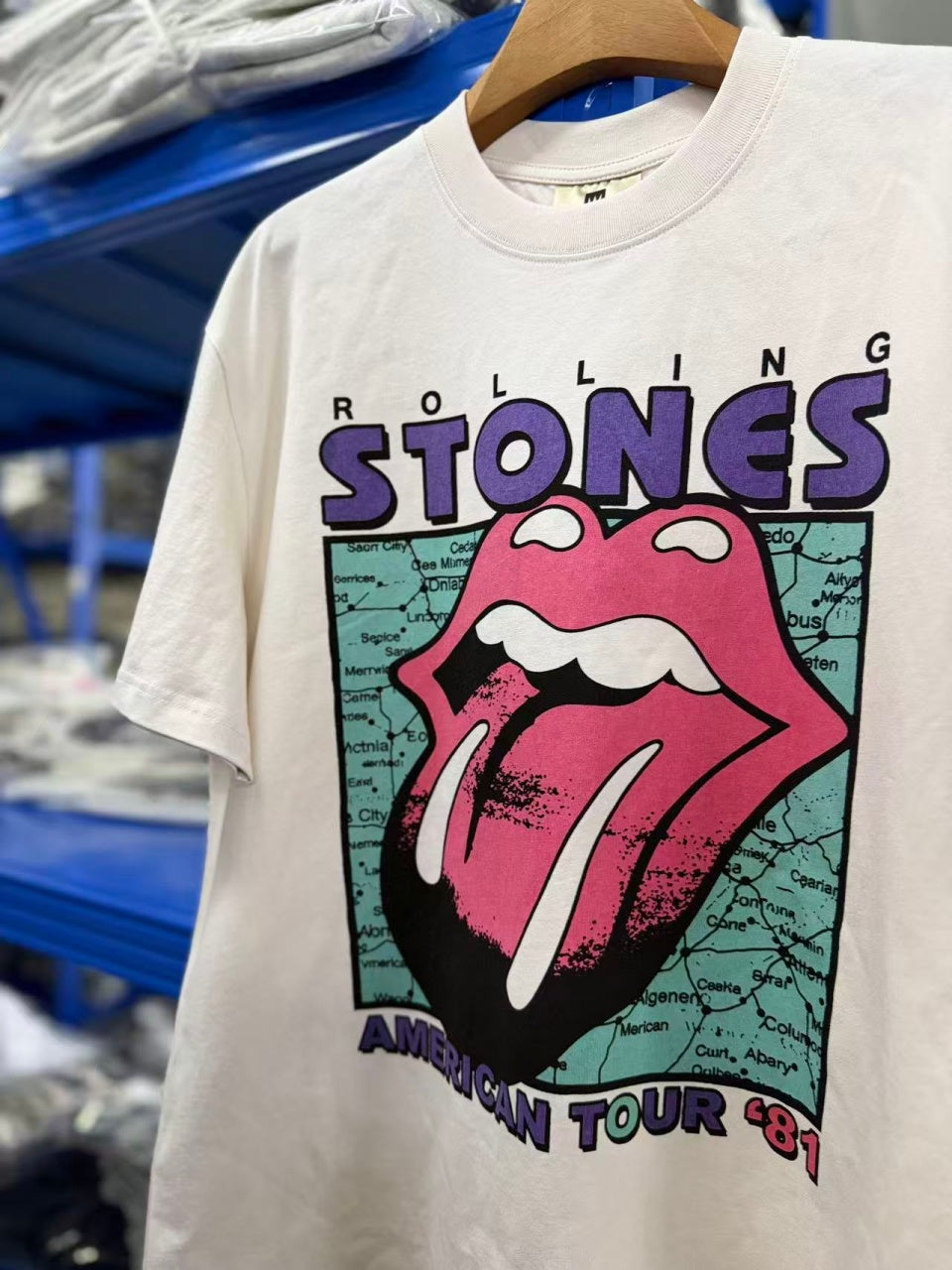 Vintage style washed summer wear T shirt STONES Big red tongue