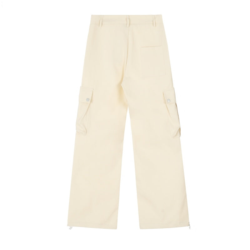 American-style streetwear harem pants Streetwear Relaxed Fit Cargo Bottoms, Pleated Multi Pocket Work Pants