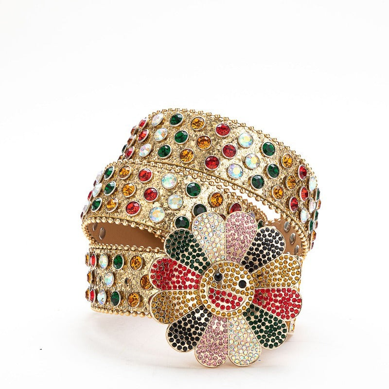 Hip-hop punk rhinestone belt personalized alloy sunflower rhinestones