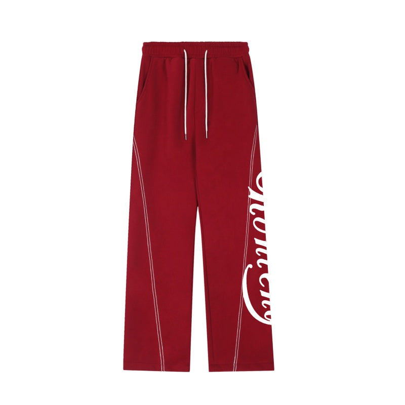 American-style streetwear harem pants Vertical side letter print casual loose cut plus velvet