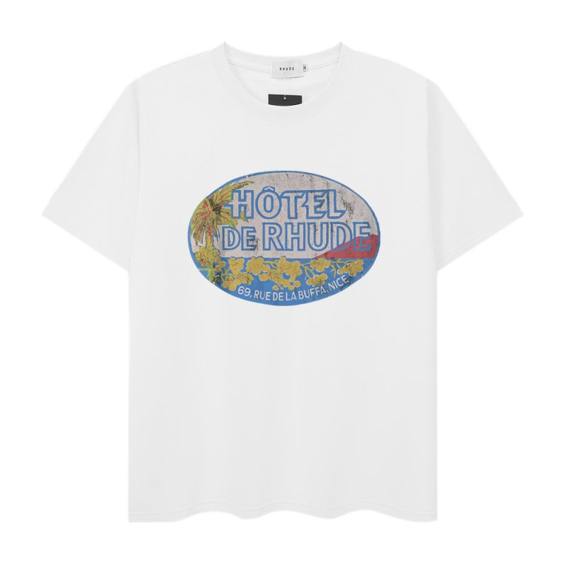 RHUDE T Shirts Old-Style Vacation Oval Art