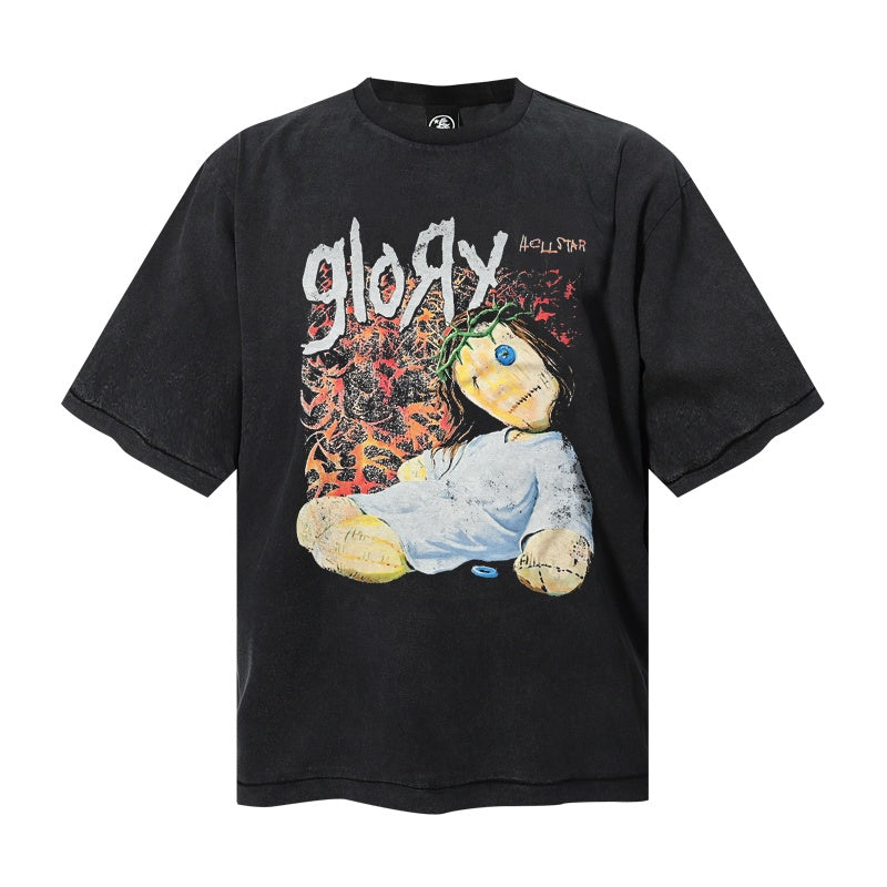 Saint Michael T Shirts Faded Destroyed Wash Creepy Thorn Crown Doll Retro Streetwear Artwork