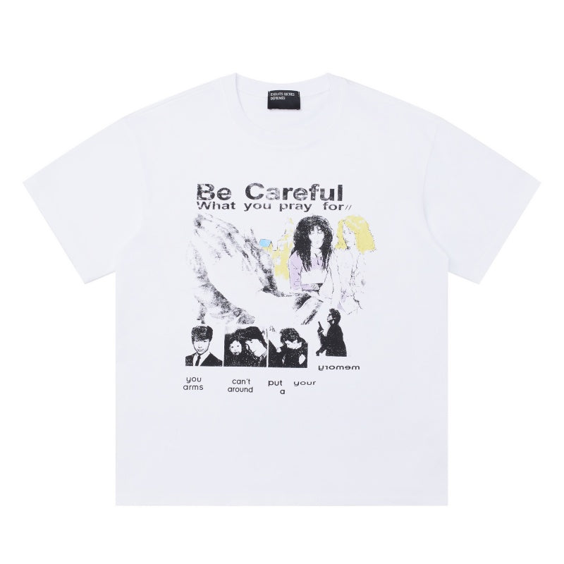 ERD T Shirts Two-Sided Vintage Photo Print Contrast Casual Tee