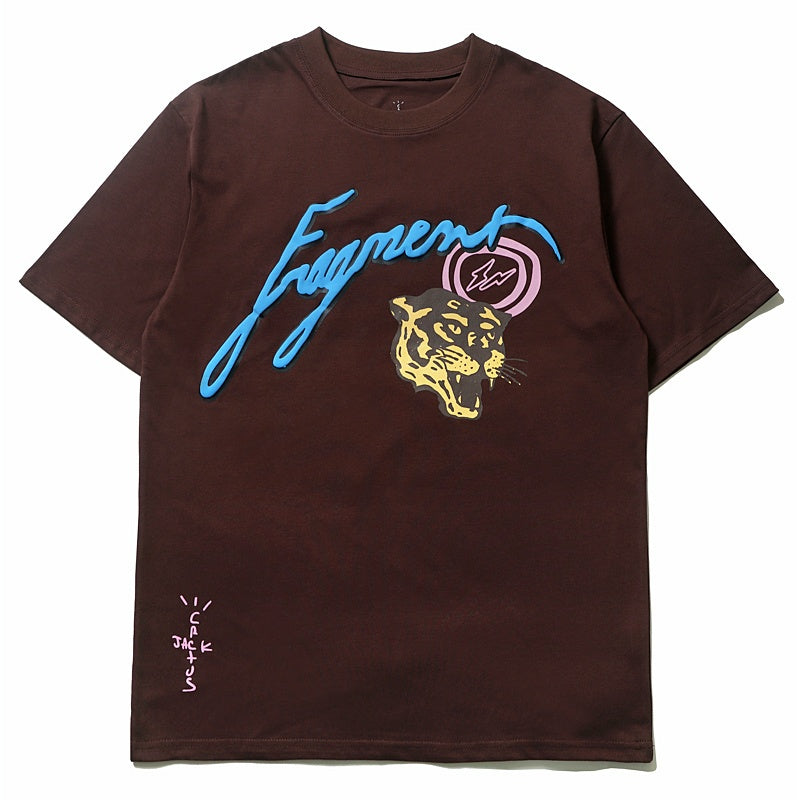 Mens T-shirt Vintage American-style Kanye & Travis Scott Tiger Head Puff Print