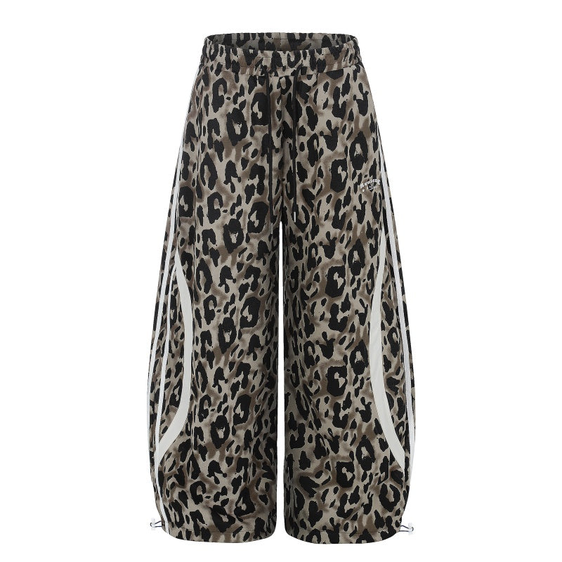 American-style streetwear harem pants Retro Leopard Print Curved Baggy Pants