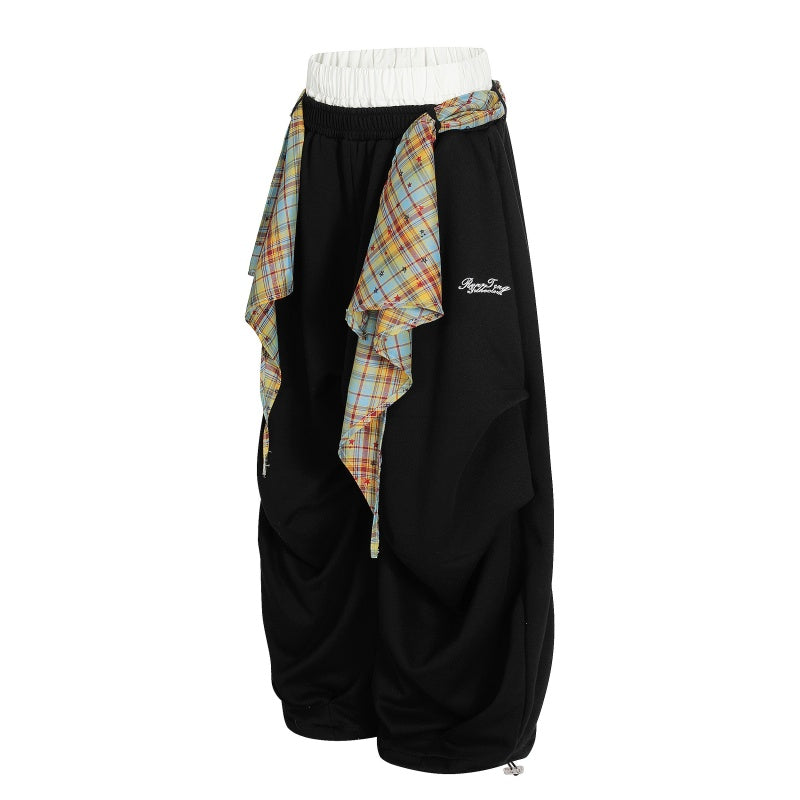 American-style streetwear harem pants Contrast Plaid Bow Streetwear Slacks
