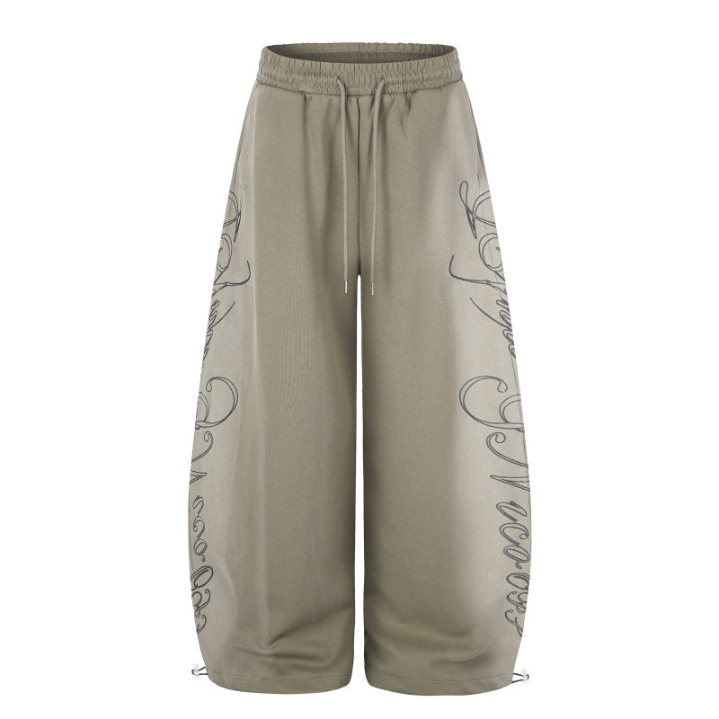 American-style streetwear harem pants Side Cursive Script Relaxed Balloon Trousers