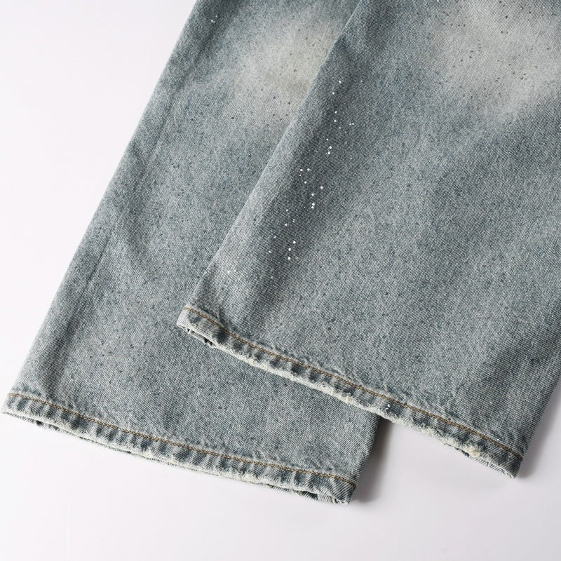 Purple brand Jeans High-quality pure cotton streetwear trousers Rhinestone-embellished straight-leg loose-fit