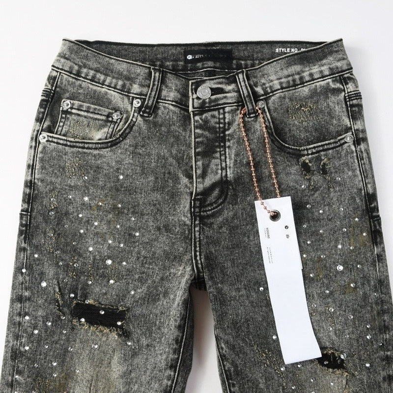 Purple brand Jeans High-quality pure cotton streetwear trousers Rhinestone