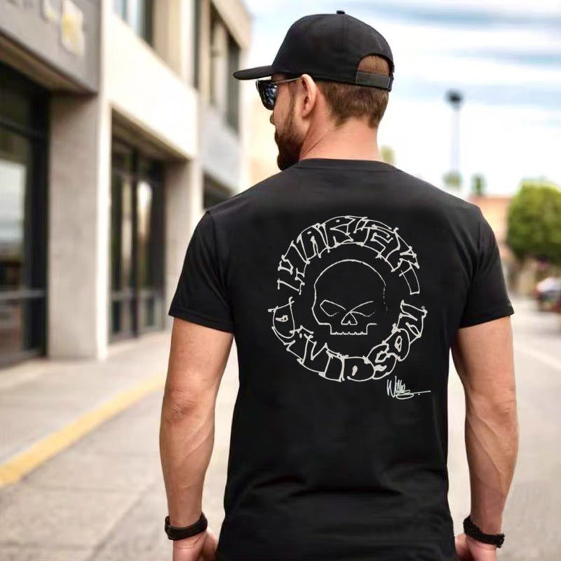 Mens T-shirt Vintage American-style Biker-style Harley hand-painted skull