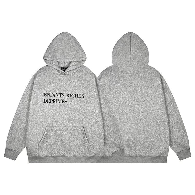 ERD Hoodie Heather Grey Fleece Lined Hoodie Front Classic Serif Letter Print