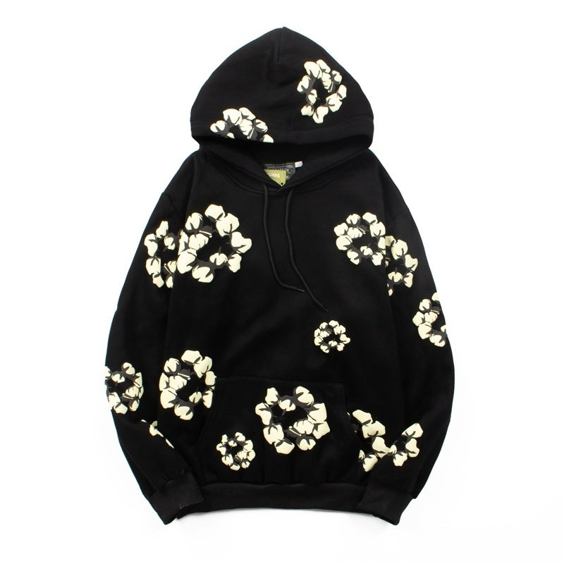 Denim Tears Hoodie Y2K All-Over Cream Floral Puff Printed Oversized Streetwear Hoodie