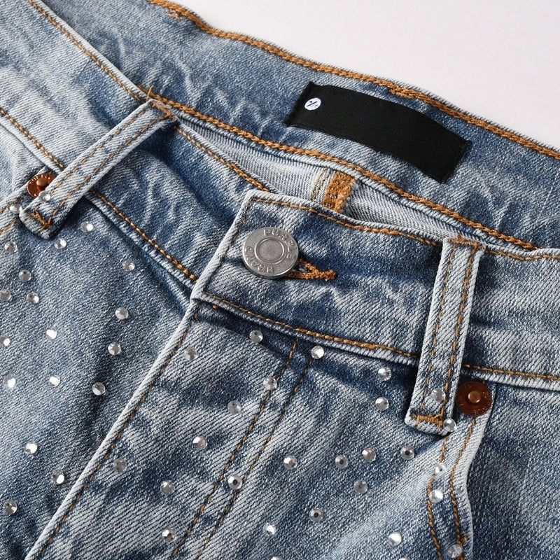 Purple brand Jeans High-quality pure cotton streetwear trousers Rhinestone cross