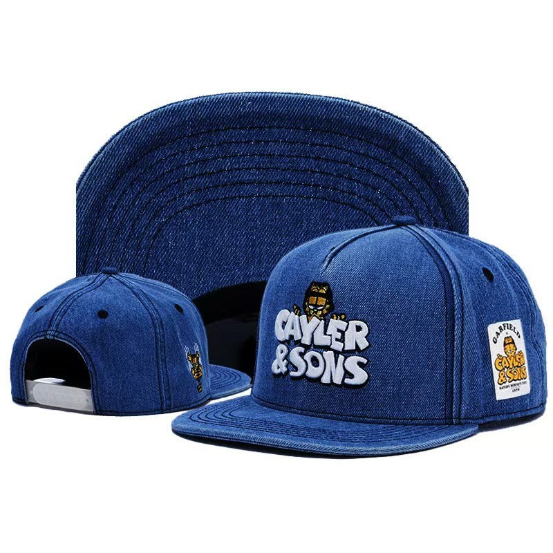 Trendy flat brimmed snapback hatscowboy cartoon cat adjustable
