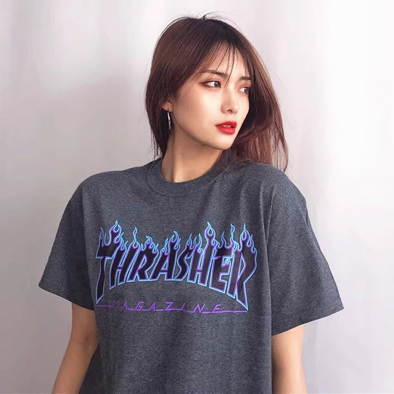 Mens T-shirt Vintage Thrasher Classic Flame Print