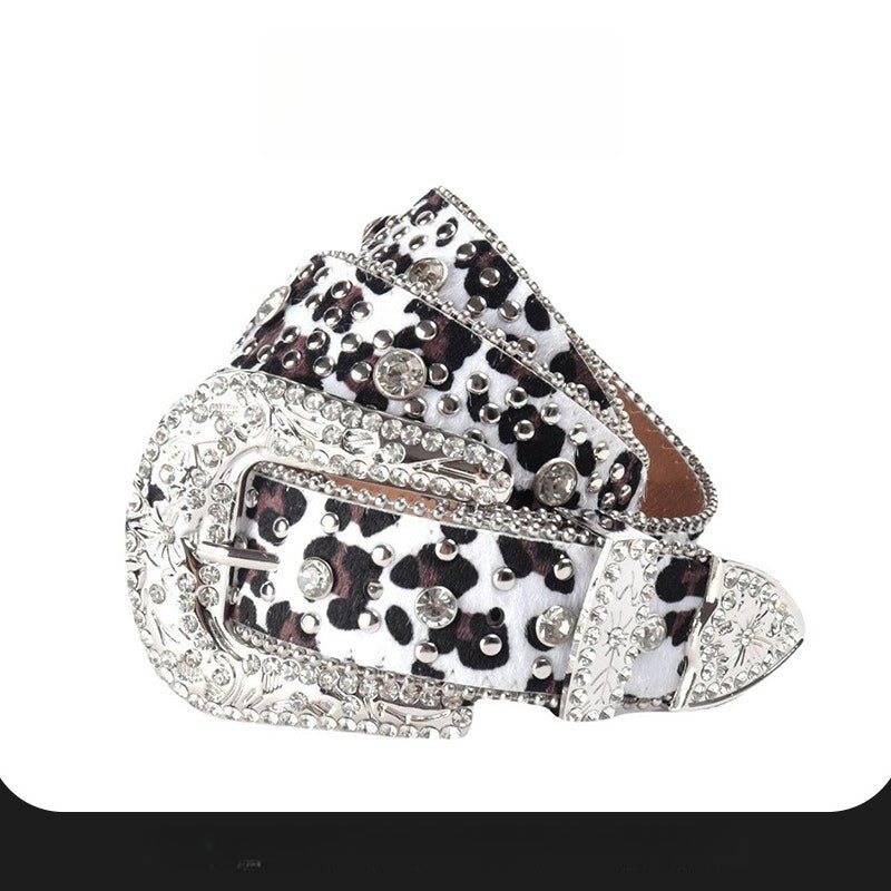 Hip-hop punk rhinestone belt punk leopard print