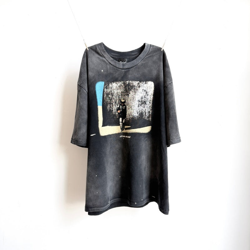 Unisex Vintage T Shirts Saint × STAR WARS Collaboration T-Shirt – Darth Vader Reflection Print. Features authentic 280g heavyweight fabric that retains its quality after washing, vintage single-stitch and blind-stitch construction, and a combination