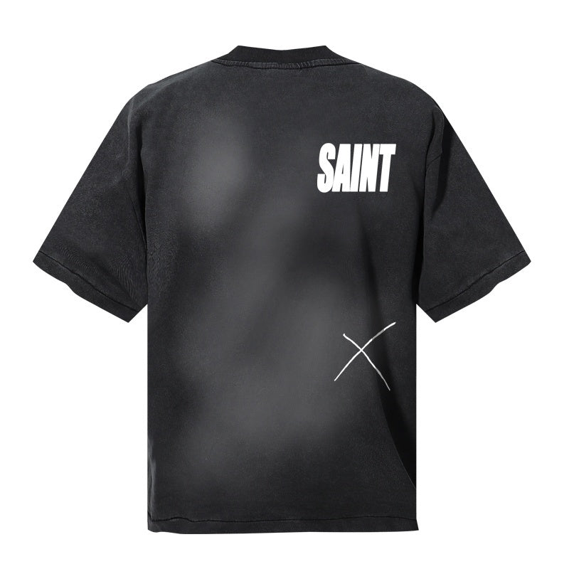 Saint Michael T Shirts Colorful Floral Sacred Heart Blade Red Banner Gothic Tattoo Style Print Art